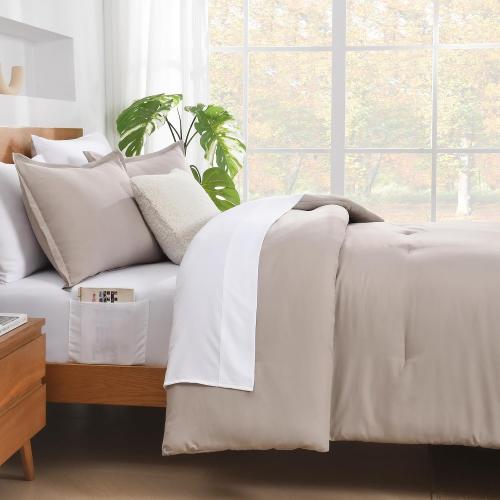 Andency California King Comforter Set - 7 Pieces Bed in a Bag Cal King Bedding Comforter Sets Oatmeal, Winter Solid Soft Lightweight Comforter with Fitted Sheets, Flat Sheets, Pillowcases & Shams