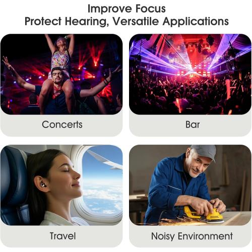 Ear Plugs for Sleeping, 45dB Silicone Ear Plugs for Noise Reduction, Reusable Sleeping Noise Cancelling Earplugs for Snoring, Concert & Shooting Ear Protection with 6 Eartips(Black)