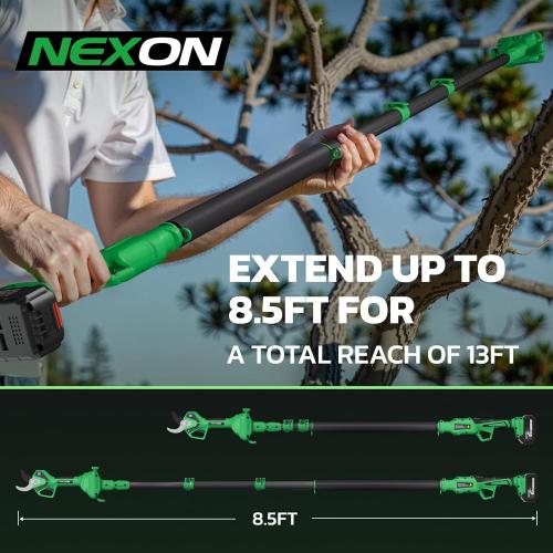 NEXON Cordless Electric Pruning Shears, 2-in-1 Tree Trimmer & Pole Pruner, 1.6 Cutting Capacity, 4000mAh Battery, Brushless Motor, Compatible for Makta 20V Battery, Garden Branch Cutter