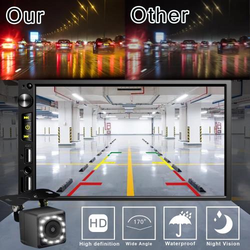 Wireless 7 inch Double Din Car Stereo with Apple Carplay,Bluetooth FM Car Radio,Backup Camera,HD IPS 1024 * 600 Touch Screen,Mirror Lin,Build-in Mic/USB/AUX/Android Auto/SWC/Audio