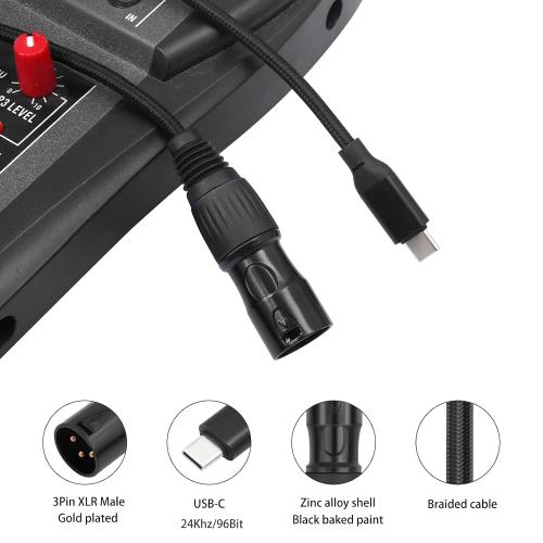3.3FT USB-C to XLR Male Cable, USB-C to XLR Male Adapter Cable for Active Speakers, Mixers, Power Amplifiers and Professional Audio Equipment