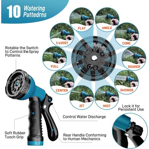 Garden Hose 25FT Stainless Steel Water Hose with 10 Functions Adjustable Spray Nozzle, Heavy-Duty Metal Garden Hose Flexible Durable No-Tangle & Kink Leak Dog Proof Hose for Yard Lawn(Blue)