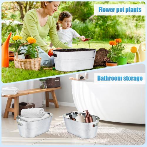 OBTANIM 2 Pack 4 Gallon Galvanized Ice Buckets Metal Champagne Drink Cooler Storage Ice Tub with Handles for Beer Cocktails Wine Beverage Home Parties Bar Cooling Supplies