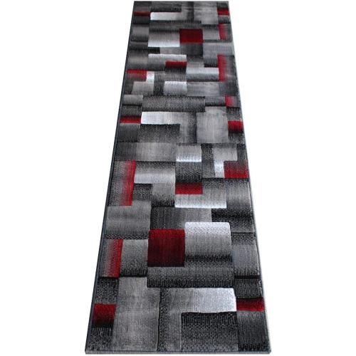 Masada Rugs, Modern Contemporary Runner Area Rug, Red Grey Black (2 Feet X 7 Feet)