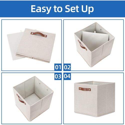 Temary Cube Storage Bins 12 Inch Storage Cubes 4PCs Fabric Organizer Bins Boxes with Handles, Sturdy Collapsible Closet Storage Organizer for Shelf, Bedroom, Cabinet (Beige, 12 x 12 x 12)