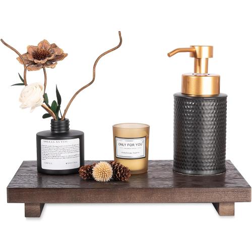 zoocatia Small Wood Tray Pedestal Stand Farmhouse Bathroom Decor Decorative Wooden Riser Kitchen Soap Dish Holder for Vanity, Counter, Sink, Large 11.8 x 7 - Walnut