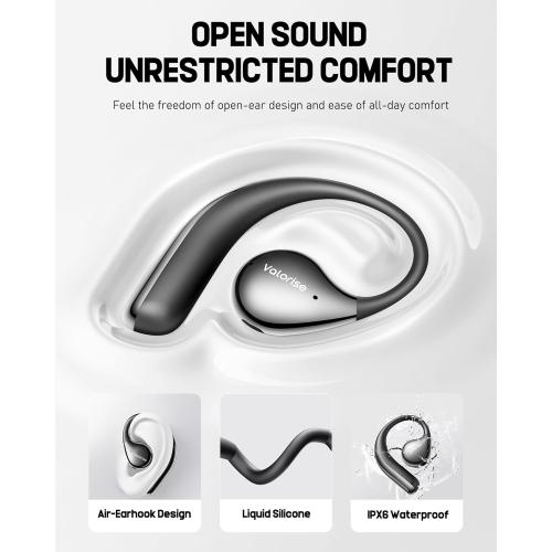 T60 Wireless Bone Conduction Headphones, OWS Open Ear Earbuds with Earhooks, Bluetooth 5.4, Lightweight & Sturdy, 25Hrs Playtime, IPX6 Waterproof, for Cycling Yoga Gym Workouts