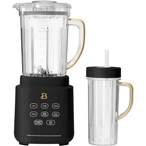 B PowerExact High-Performance 700-Watt Blender by Drew Barrymore, 50-Ounce Pitcher, Stainless 4-Tip Blade, 3 Speeds   4 Presets, Dishwasher-Safe Parts, Travel Cup Included (Black Sesame)