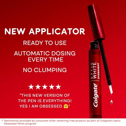 Colgate Optic White Overnight Teeth Whitening Pen, Hydrogen Peroxide Teeth Whitening Pen, Visibly Whiter Teeth  0.08 fl oz