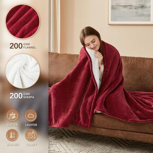 Homemate Heated Blanket Electric Throw - 50x60 Heating Blanket Throw 1/2/4/6/8 Hours Auto-Off 10 Heat Level Over-Heat Protection Flannel Sherpa ETL Certification