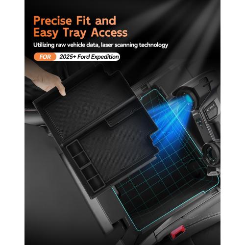 CDEFG For 2025 2026 Ford Expedition Center Console Organizer Tray with Removable Silicone Coin Holders – Expedition (Active, Platinum,Tremor, King Ranch) Armrest Storage Accessories for All Trims