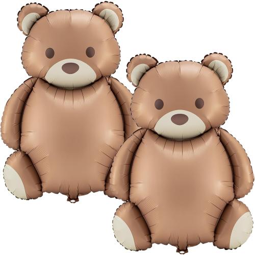 Simgoing 12 Pcs 21x35'' Big Brown Bear Balloons Matte Cartoon Bear Foil Birthday Balloons for Home Decor Jungle Animal Farm Safari Zoo Woodland Themed Party Baby Shower Decoration Supplies (Classic)