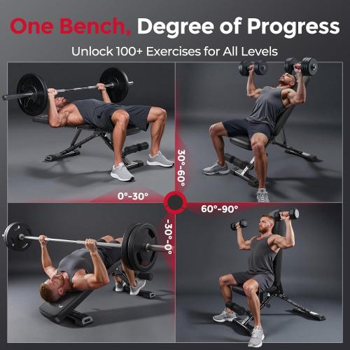 FLYBIRD WB5 Weight Bench, ASTM-Certified 800LBS Adjustable Weight Bench Workout Bench Foldable for Home Gym, 90° to -30° FID and 30in Extended Backrest for Bench Press Strength Training Exercise