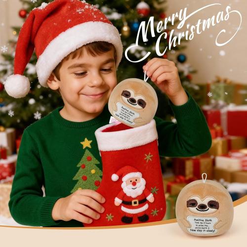 Puffpals Positive Sloth with Cute Keychain, Emotional Support Animals, Inspirational Mini Plush for Christmas Thanksgiving, Home Deco Birthday Gifts for Women, Mom Dad Friends Lover Coworkers