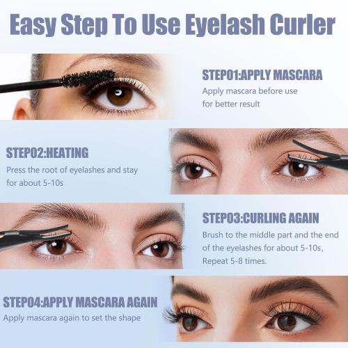 Heated Eyelash Curler - 2 in 1 Clip-Type, LED Display, 3 Temp Settings, USB Rechargeable, Natural Curling, 24H Long Lasting
