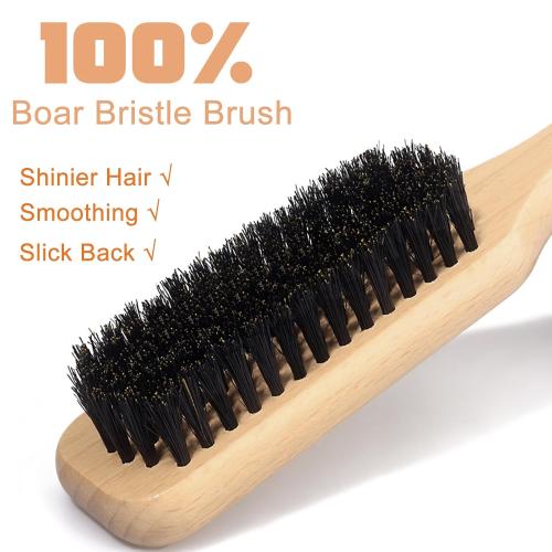 Slick Back Hair Brush & Hair Wax Stick Set for Slick Back – Boar Bristle Brush for Sleek, Control, Flyaways & Baby Hairs – Wax Stick for Women Sectioning & Parting