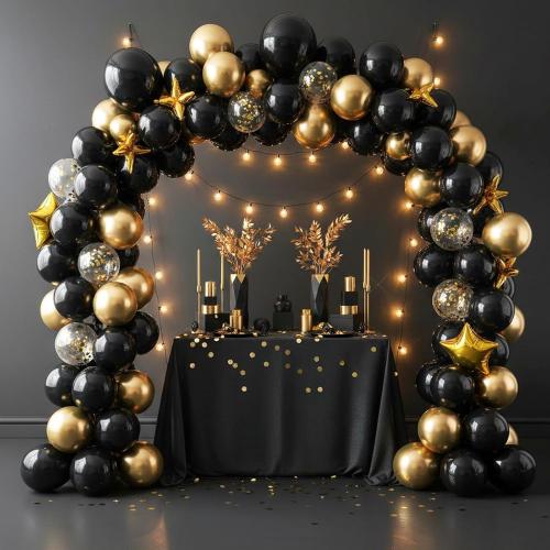 RUBFAC 154pcs Black Balloons Different Sizes 18 12 10 5 Inches for Garland Arch Kit, Latex Balloon for Graduation Party Birthday Wedding Decorations