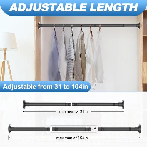 BLACK Shower Curtain Rod 31 to 104 Inch,1 Inch Diameter Adjustable Spring Tension Curtain Rod No Drilling Stainless Steel Telescoping Rod,No Rust