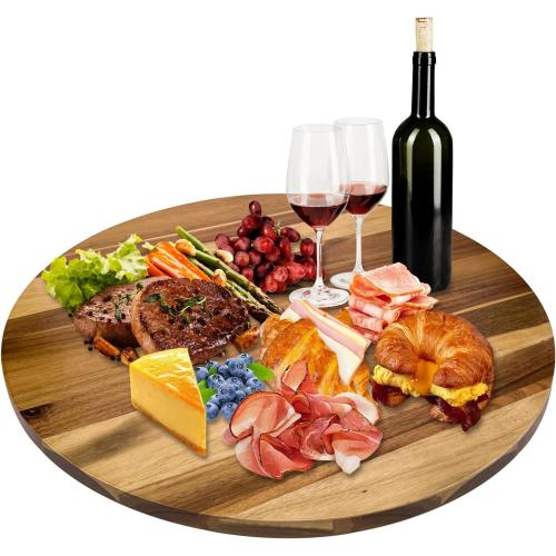 26'' Acacia Wooden Lazy Susan with 360 Rotation for Dining Table Top,Extra Large Wooden Serving Tray with Heavy Duty Rotating Wheel for Kitchen,Dining Table