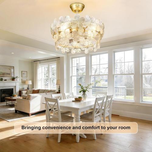 Depuley Bedroom Ceiling Fan with Lights: 20 Gold Chandelier Small Fan with Remote Control - Modern Flower Fandelier for Girl's Bedroom Living Room Nursery (E26 Bulbs Not Included)