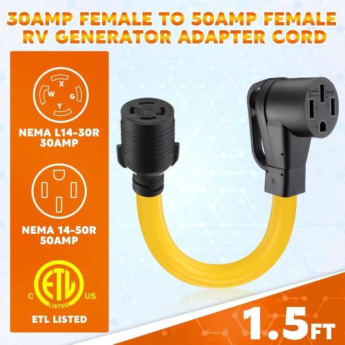 Kanayu 1.5 ft Nema L14-30r to 14-50r 30amp Rv Generator Adapter Cord