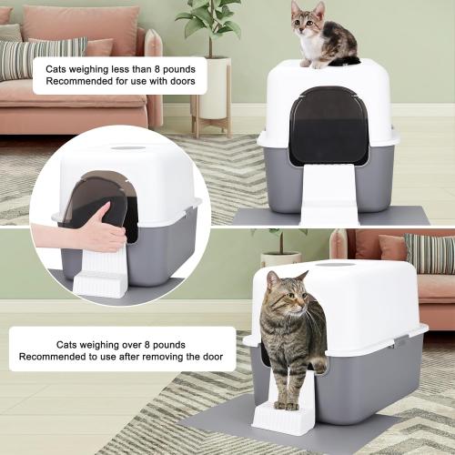 Sfozstra Grey Enclosed Cat Litter Box - Top & Front Entry | PP Material, Lift-Off Buckle Lock, High Sides, Odor Control Deodorizer, Sand Pedal, Carry Handle, for Cats Under 8 Lbs‼️incomplete missing accessories ‼️