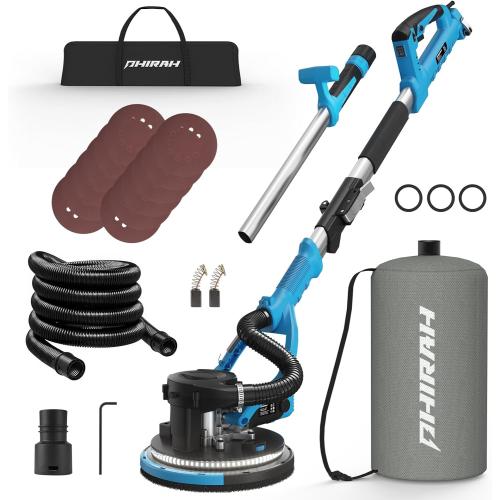 Drywall Sander with Vacuum Dust Collector, 880W Popcorn Ceiling Remover, Variable Speed 1000-2100RPM, LED Light, Foldable & Extendable Handle, 12 Sanding Discs