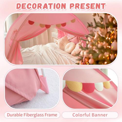 Razee Twin Bed Tent for Kids, Twin Size Bed Tents Indoor Toddler Canopy Privacy Playhouse on Bunk Sleep Inside Drafty Room for Girls, Pink, Kid House Toys for Girl Birthday Gift
