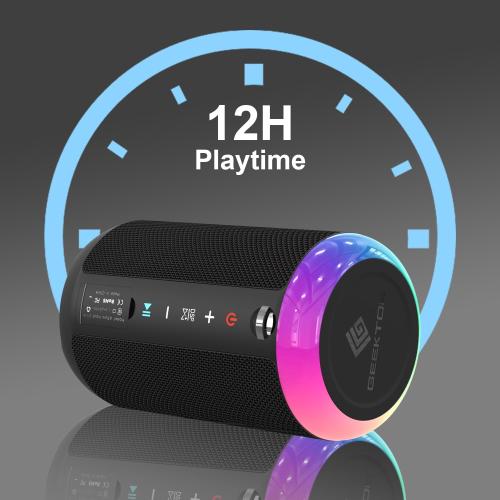 Portable Bluetooth Speaker, Stereo Sound Wireless Speakers with IPX7 Waterproof, LED Lights, Dual Pairing Speaker for Party/Home/Outdoor/Beach, Birthday Gift, Black, A7 Arance4