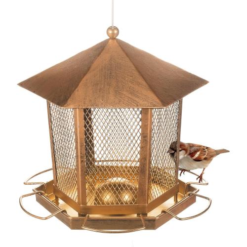 Bird Feeder for Outdoor, Retro Metal Birdfeeder Outside Hanging, Attracting Wild Birds Chickadees Goldfinches Cardinals Finches and Sparrows (Bronze)