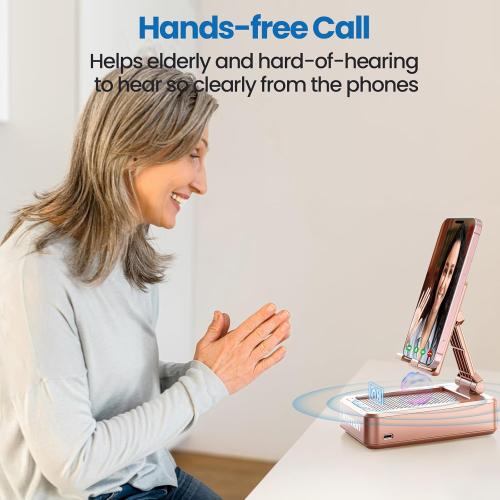 JTEMAN Cell Phone Stand with Bluetooth Speaker,Brithday Gifts for Men Women,Phone Speaker Amplifier,Kitchen Gadgets for Men,Phone Holder for Desk - Rose Gold