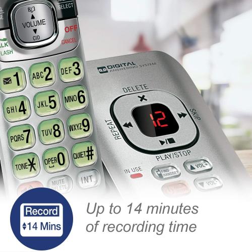 VTech CS6529 1-Handset Cordless Phone with Answering Machine, Caller ID/Call Waiting, DECT 6.0 Expandable, Handset Speakerphone, Silver/Black