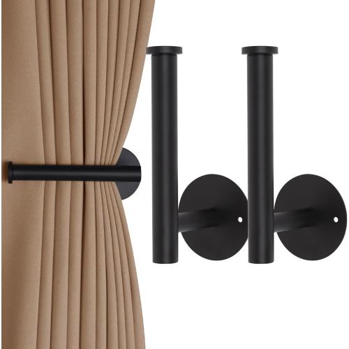 2 Pack Curtain Holdbacks No Drill Curtain Tiebacks Self-Adhesive/Screw-in Curtain Holdbacks Curtain Pull Backs Curtain Hooks Curtain Holders Curtain Tie Backs for Curtains (2, Black)