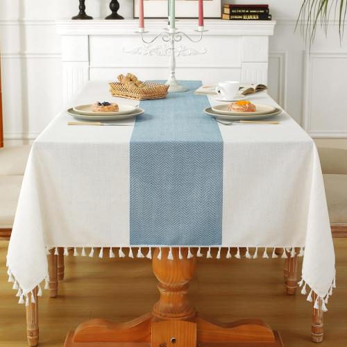 Laolitou Rustic Tablecloth Cotton Linen Waterproof Tablecloths Burlap Table Cloths for Kitchen Dining Cloth Table Cloth for Rectangle Tables Coffee Lines Rectangle,55''x70'',4-6 Seats