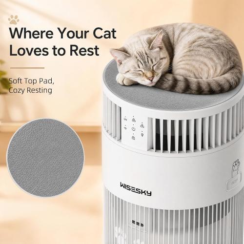 WISESKY Cat Air Purifier with Bite-Resistant Cord & Wide Grille and Tip-Over Protection | Air Purifier for Home with 360° Air Intake for Pet Hair | APP Control | Covers Up to 1644 Sq.Ft