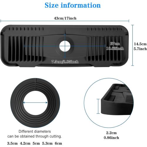 2nd Generation Silicone Faucet Mat, Kitchen Faucet Mat Silicone Faucet Drip Catcher with Cuttable Circular Central for Kitchen Sink, Tailor-Made for Faucets with Deck Plate【Black】