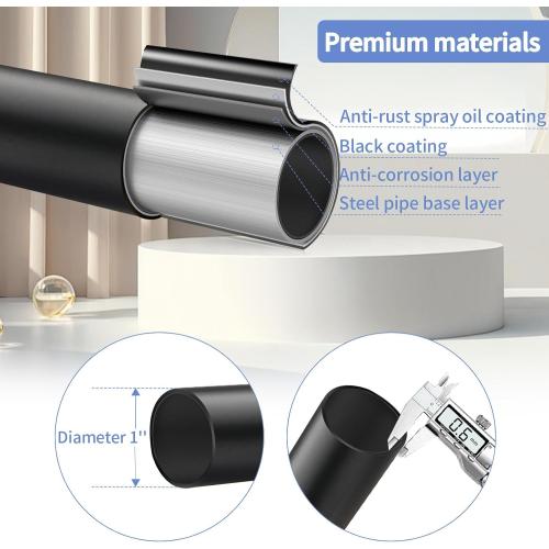 ZYRW Black Curtain Rods, Room Darkening Curtain Rod for Windows 66 to 120 Inches(5.5-10Ft), Wrap Around Rods, Adjustable Heavy Duty Blackout Drapery Rod, Window Treatment, Matte Black