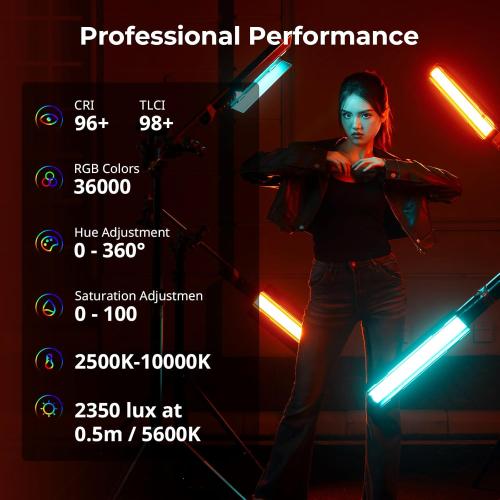 SMALLRIG RT25 RGB Tube Light Stick, 25W RGBWW Led Light Wand, IP54 Waterproof Light Bar, CRI96 , TLCI98 , 2500-10000K, for Photography 4343