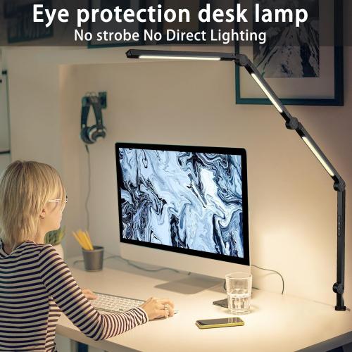 LED Desk Lamp with Clamp & Flexible Arm - 3 Light Sources, 4 Color Modes & 5 Brightness Levels, Eye-Caring Table Light with Memory Function