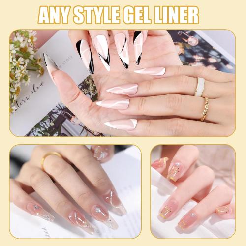 Gel Liner Art Polish Set 10ml, 4 Colors Black White Gold Silver Design Paint with Thin Brush in Bottle for Swirl/Euphoria French Tips Manicure Painting DIY at Home