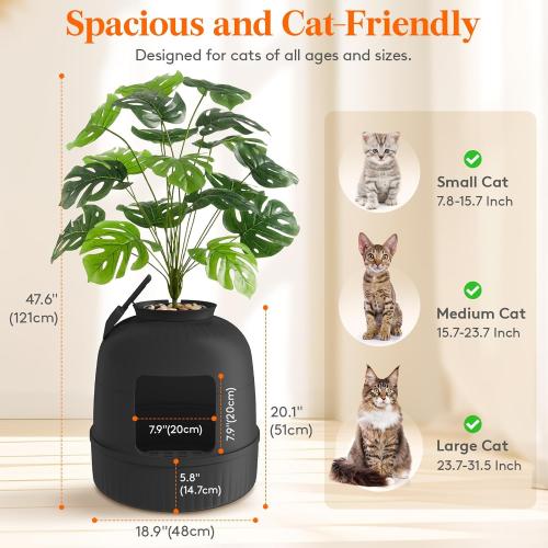 Lifewit Plant Litter Box with Odor Control System, Hidden Cat Litter Box Enclosure with Artificial Plants & Infrared Sensor Auto On/Off, 4 Modes Lights, Quiet, Fits Most Cats, Black