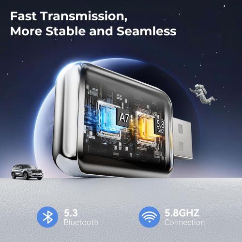 Wireless Carplay Adapter for iPhone, Convert Wired Carplay to Wireless, 2 in 1 Plug and Play Android Auto and Carplay Adapter for iOS 10 Android 11 and Above, Cars with Built-in Carplay (Silver)