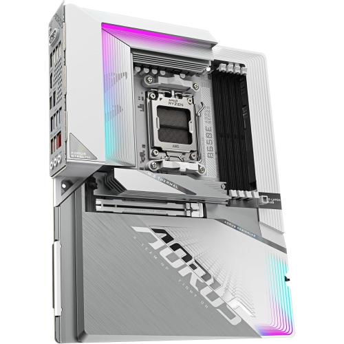 White GIGABYTE B650E AORUS Stealth ICE Motherboard - Supports AMD Ryzen 9000 CPUs- 12 2 2 Phases VRM- up to 8000MHz DDR5 (OC)- 1xPCIe 5.0 M2   3xPCIe 4.0 M.2- Wi-Fi 7-2.5GbE LAN- USB 3.2 Gen 2x2