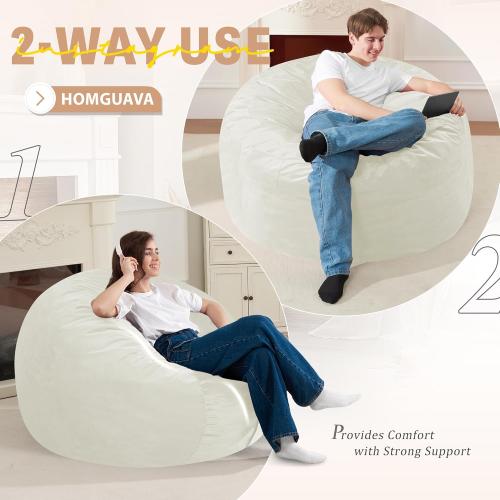 Homguava 3FT Bean Bag Chair: 3' Bean Bags with Memory Foam Filled, Large Beanbag Chairs Soft Sofa with Dutch Velet Cover-Purple
