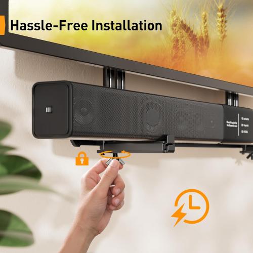Black Perlegear Soundbar Mount, Sound Bar Mount with Holes/Without Holes, Sound Bar Mounts Under TV up to 15 lbs, Non-Slip Base Holder Extends 3.5” to 6”, Attach Speaker to TV or Wall