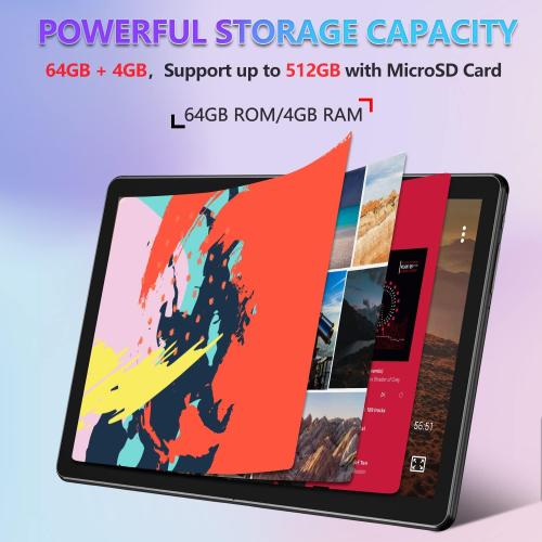 Black Tablet 10.1 Octa-Core Android 11 Tablet, 64GB Storage Tablets with Keyboard, Stylus Pen, Dual 13MP 5MP Camera, WiFi, Bluetooth, GPS, 512GB Expand Support, IPS Full HD Display