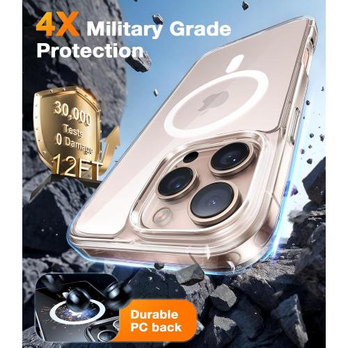 TORRAS for iPhone 16 Pro Case Diamond Clear | Compatible with MagSafe, Military Grade Drop Protection, Stronger Magnetic, Shockproof Airbag, Color Button, Slim Anti-Yellowing Anti-Scratch Transparent