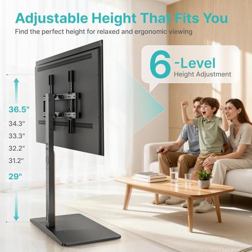 Pegzone Universal Swivel TV Stand with Wood for 32-85 Inch LCD LED OLED Screen, Holds 132 Lbs, Height Adjustable Floor TV Stand, Max VESA 600 * 400mm, Black, for Bedroom Living Room