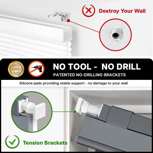 LazBlinds Cordless Cellular Shades, No Tools No Drill Light Filtering Honeycomb Shades Pleated Blinds for Windows, 32'' W x 64'' H, Dark Grey