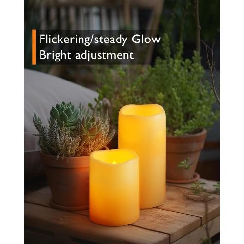 Homemory Outdoor Waterproof Flameless LED Candles with Remote Timer, 3 Pack | D3xH456, battery operated flickering LED pillar c, les, porch, patio, garden, lanterns, fall , Halloween outdoor decor